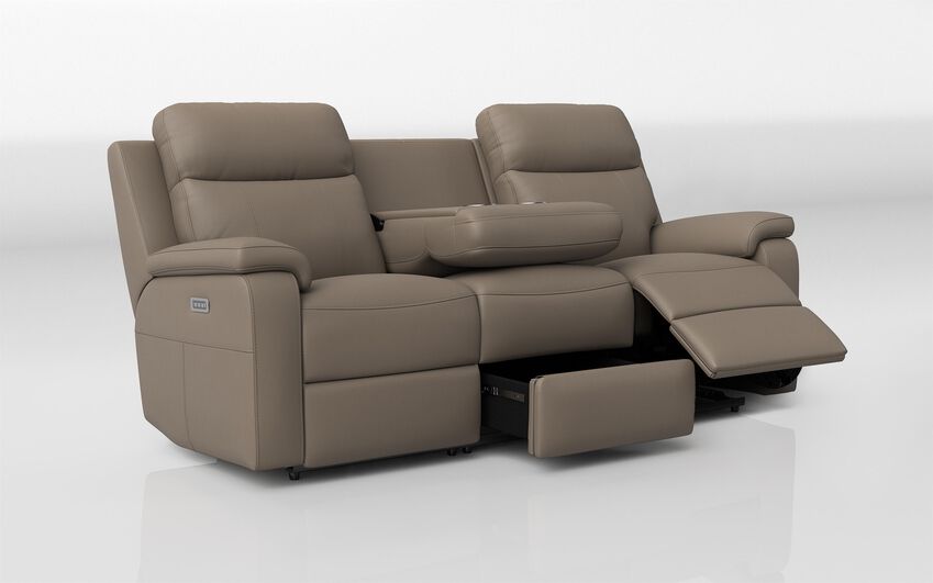 Casola 3 Seater Power Recliner Sofa with Head Tilt, Lumbar Support, Drawer & Table